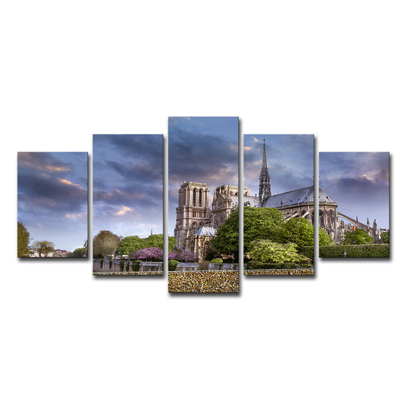 Purple Dark Cloud Scenery Canvas Notre Dame De Paris Modern Multi-Piece Wall Art