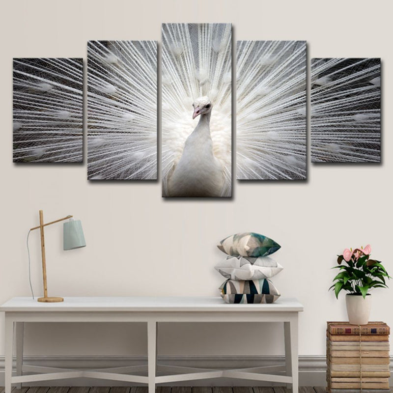 Peafowl Wall Art in White Canvas Print for Home Decoration, Multiple-Piece