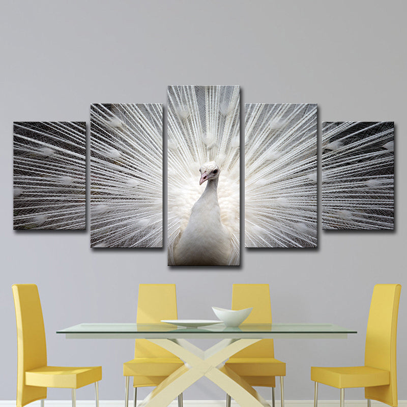 Peafowl Wall Art in White Canvas Print for Home Decoration, Multiple-Piece