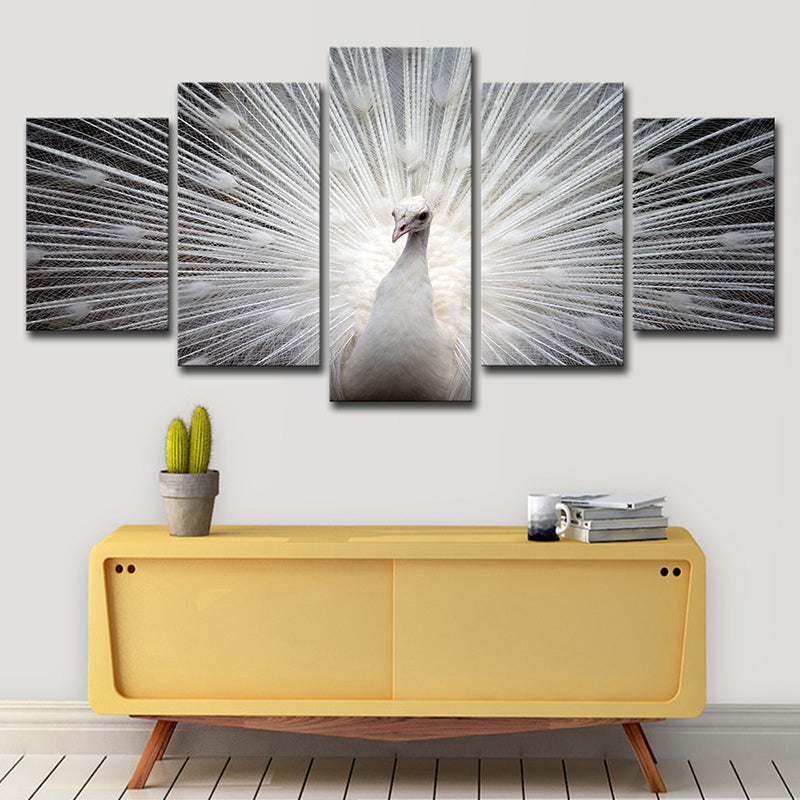 Peafowl Wall Art in White Canvas Print for Home Decoration, Multiple-Piece