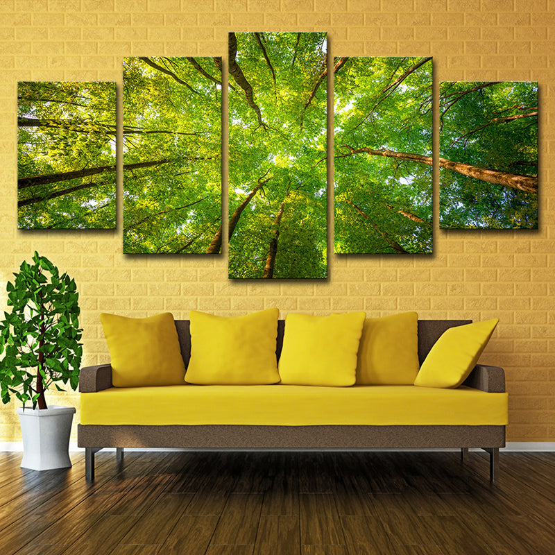 Modern Scenery Canvas Art Green Looking-Up into Forest Trees Wall Decor for Home