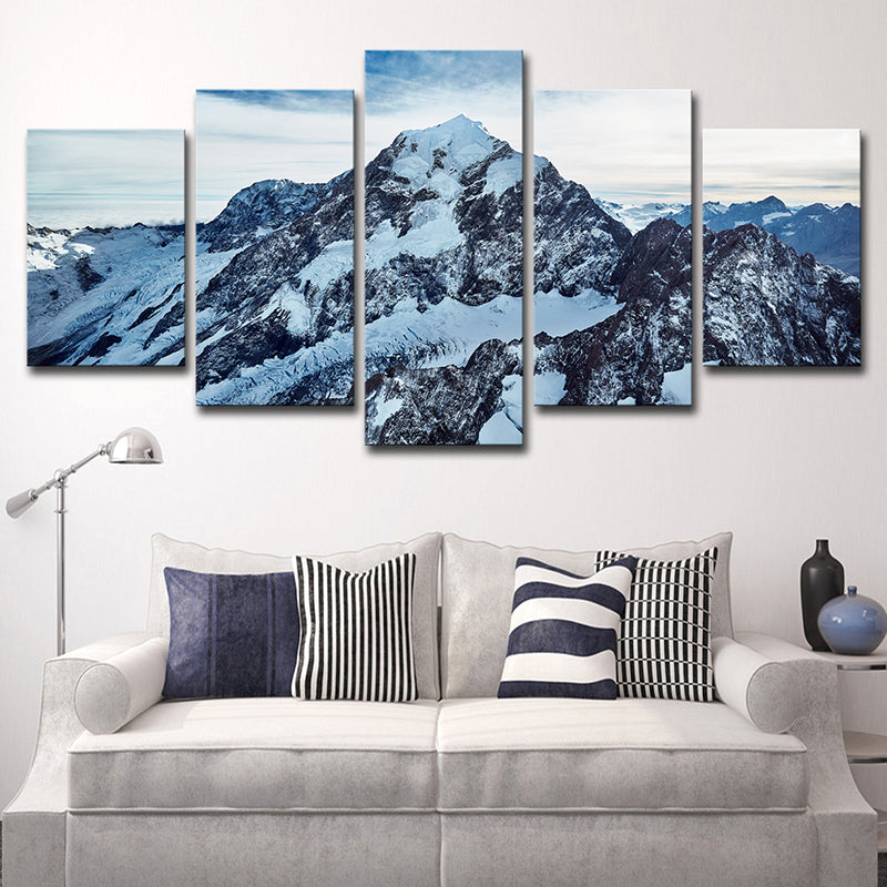 Photography Mount Cook Peaks Canvas Art for Bedroom, Blue and White, Multi-Piece