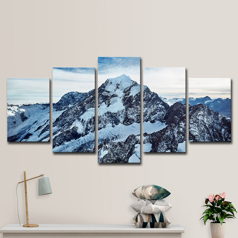 Photography Mount Cook Peaks Canvas Art for Bedroom, Blue and White, Multi-Piece