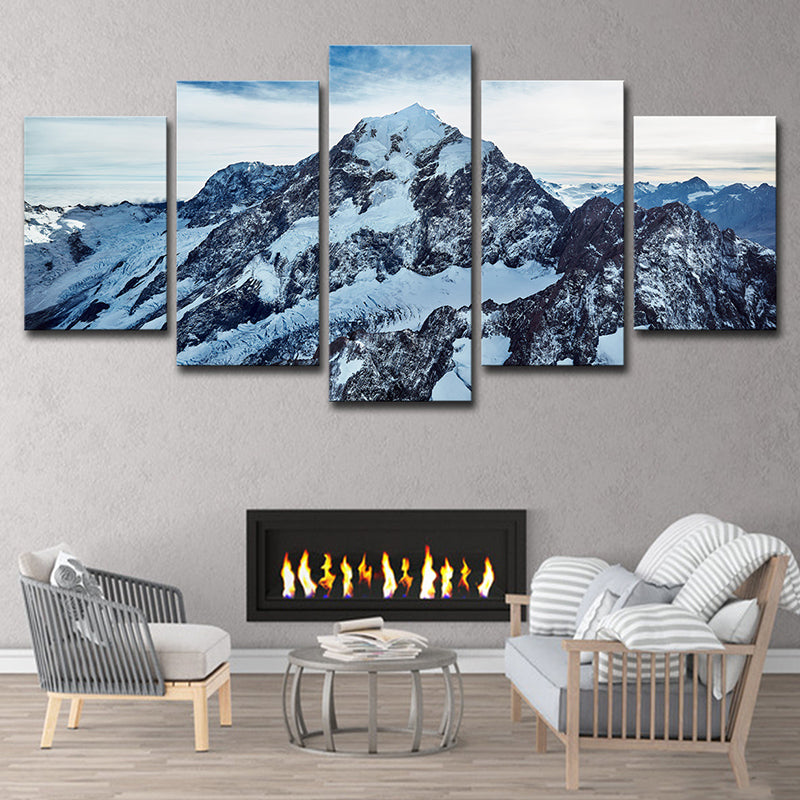 Photography Mount Cook Peaks Canvas Art for Bedroom, Blue and White, Multi-Piece