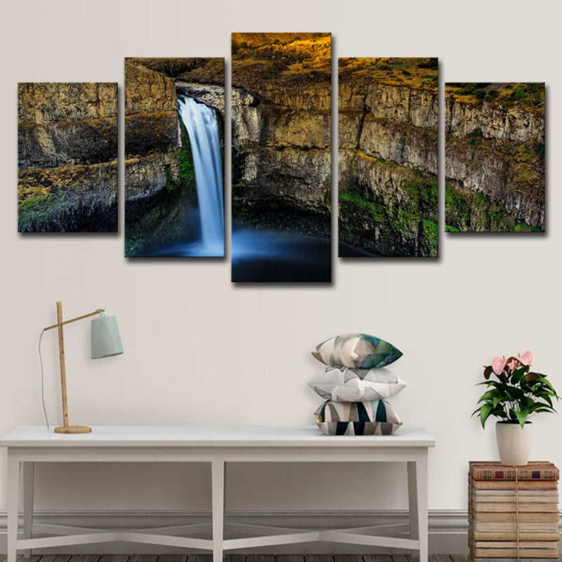 Modern Palouse Falls Wall Art Brown Washington Canyon Scenery Canvas Print, Multi-Piece