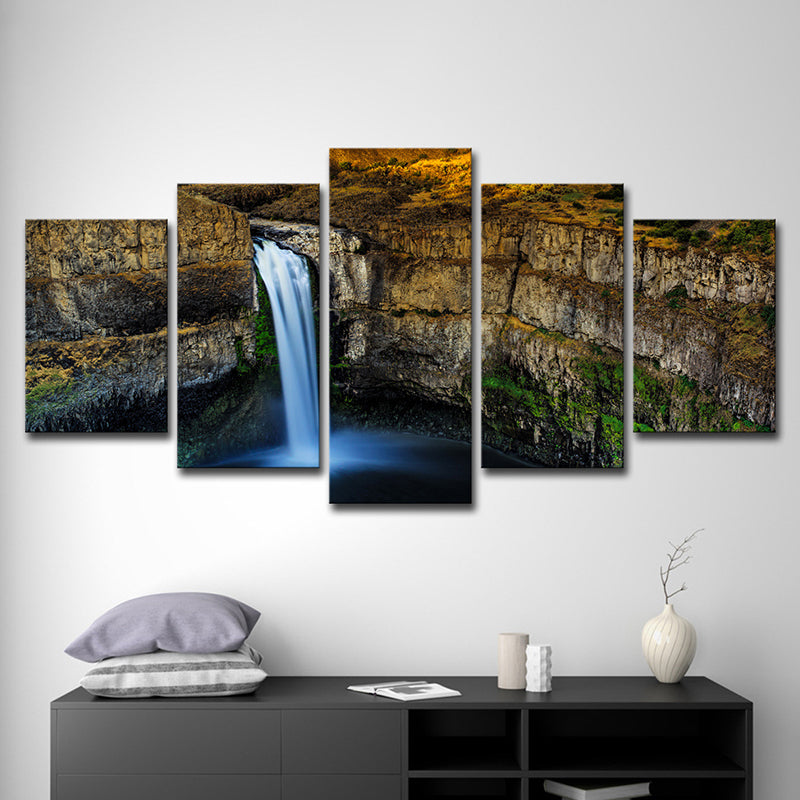 Modern Palouse Falls Wall Art Brown Washington Canyon Scenery Canvas Print, Multi-Piece