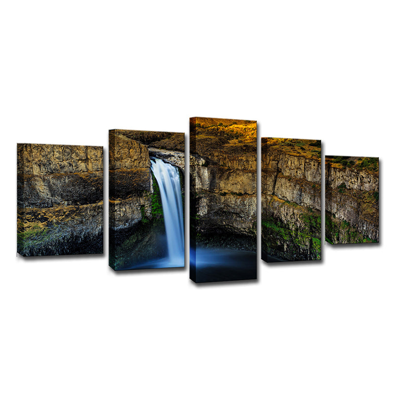 Modern Palouse Falls Wall Art Brown Washington Canyon Scenery Canvas Print, Multi-Piece