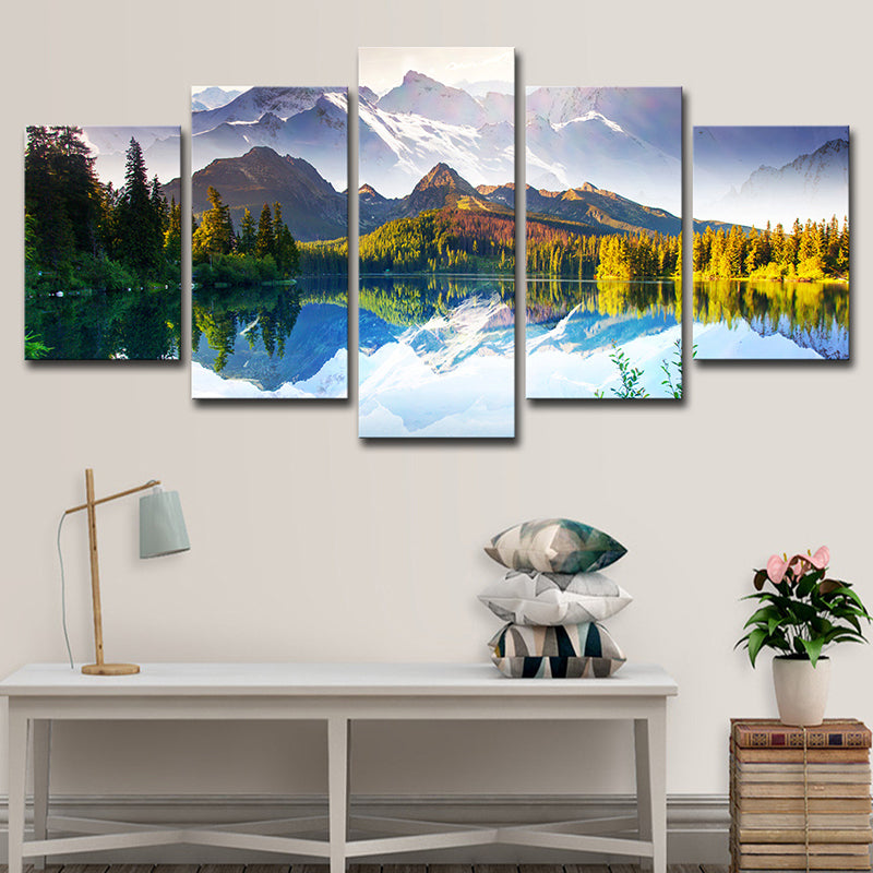 Splendid Mountain Lake Landscape Canvas Wall Art, Green and Blue, Multiple-Piece