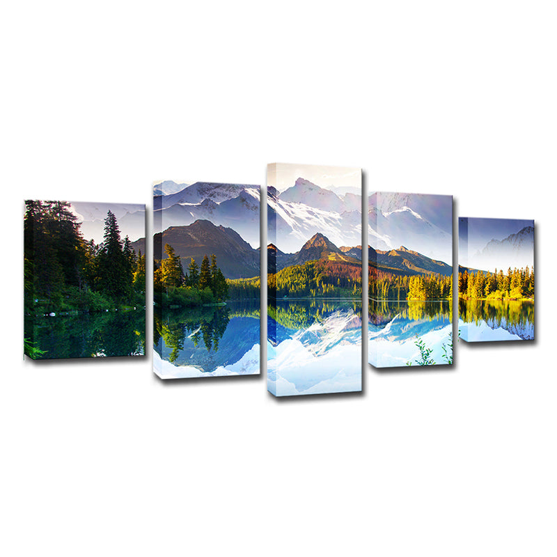 Splendid Mountain Lake Landscape Canvas Wall Art, Green and Blue, Multiple-Piece