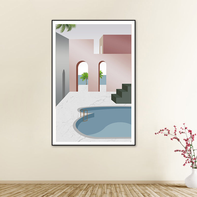 Swimming Pool Wall Art Soft Color Canvas Painting for Living Room, Textured