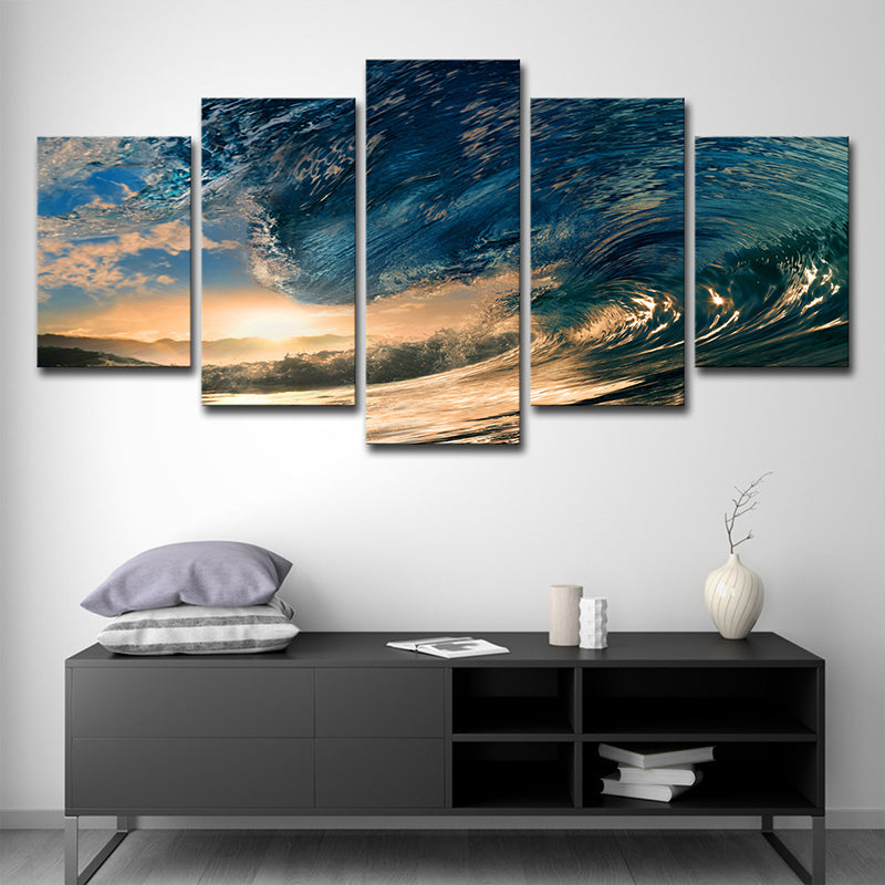 Surge and Sunset View Canvas Tropical Multi-Piece Wall Art Print in Blue for Bedroom