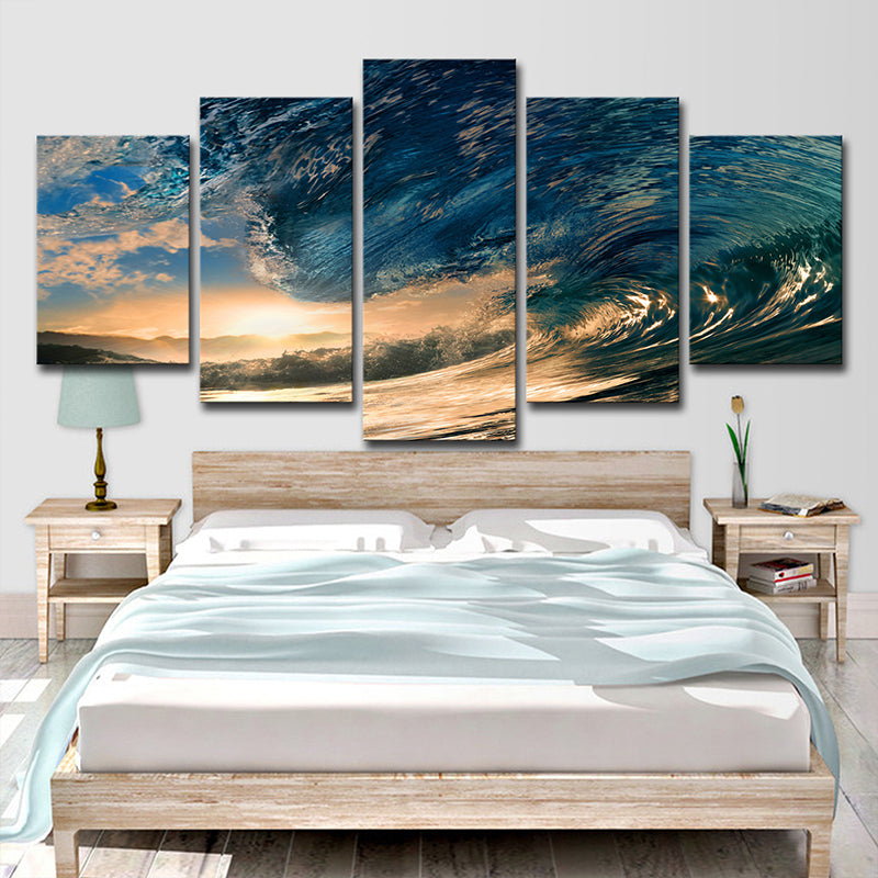 Surge and Sunset View Canvas Tropical Multi-Piece Wall Art Print in Blue for Bedroom