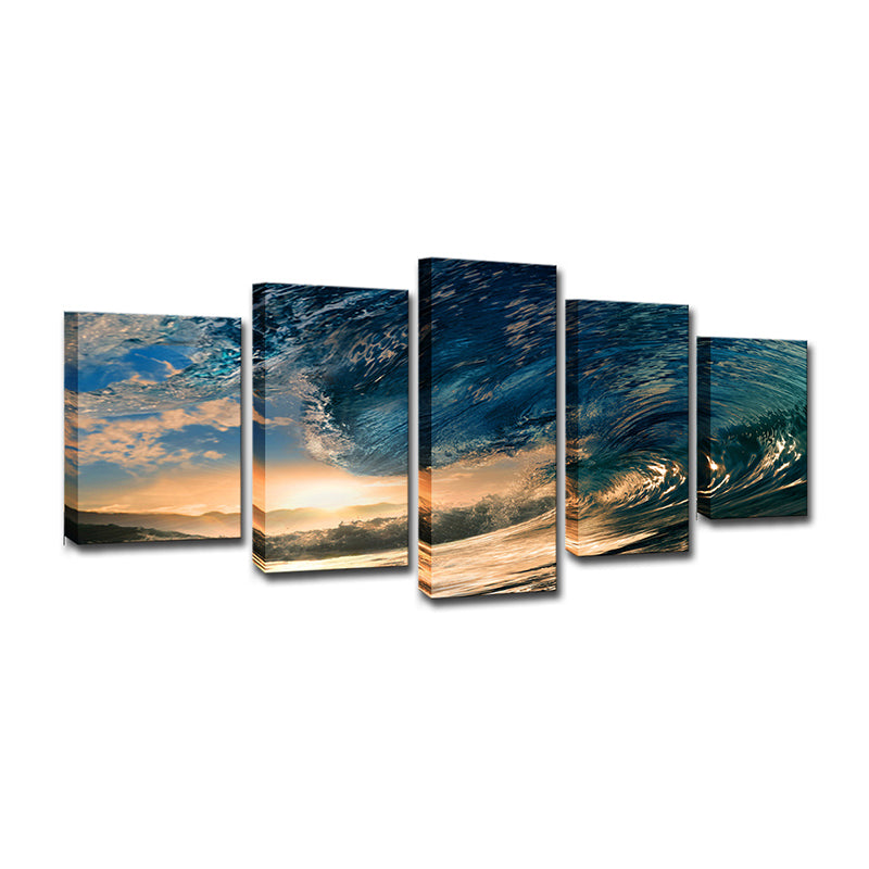 Surge and Sunset View Canvas Tropical Multi-Piece Wall Art Print in Blue for Bedroom