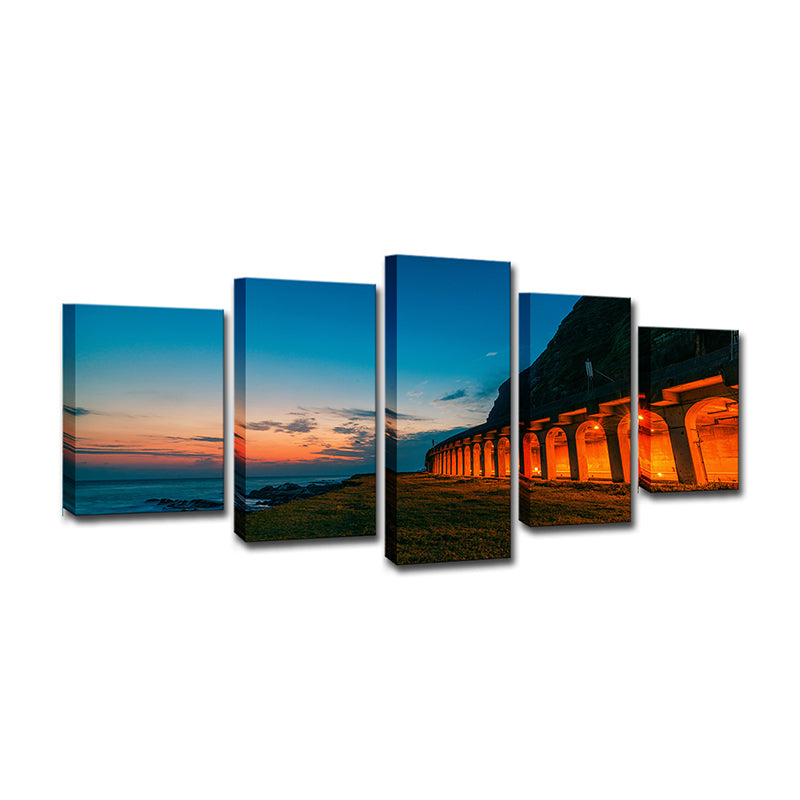 Blue Sunset Landscape Wall Art Decor Arched Architecture Modern Multi-Piece Canvas