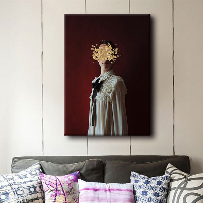 Beautiful Woman and Flower Canvas Art for Bedroom Figure Print Wall Decor in Red