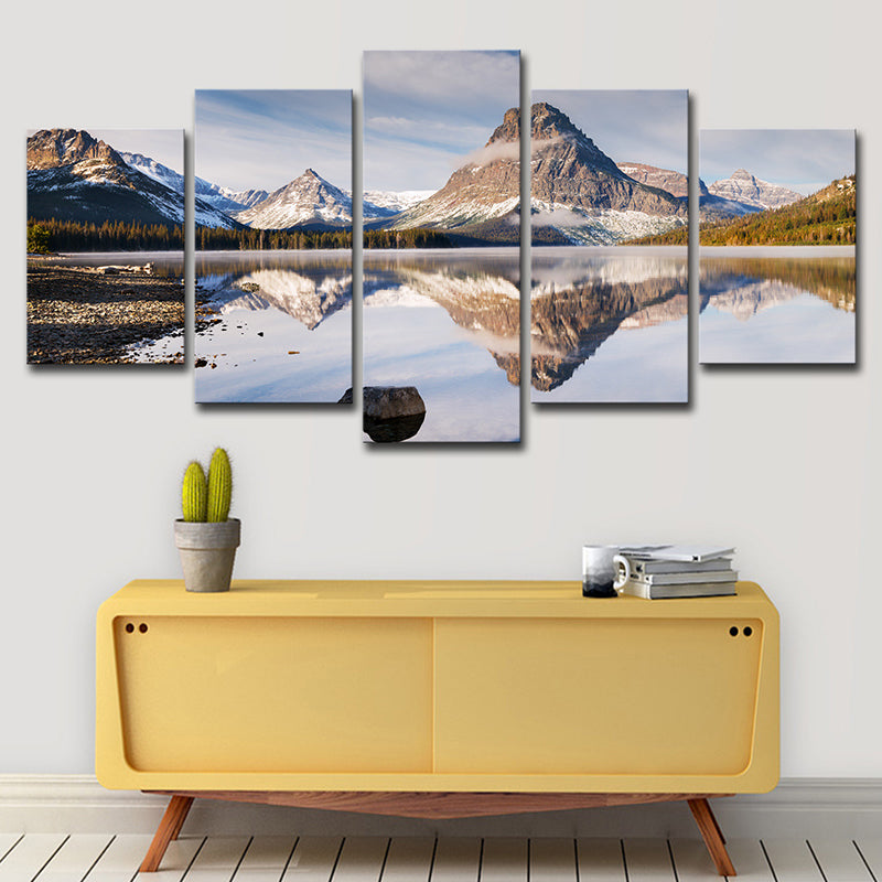 Mountain Lake Reflection Scenery Canvas Wall Art Modernism Multi-Piece Wall Decor