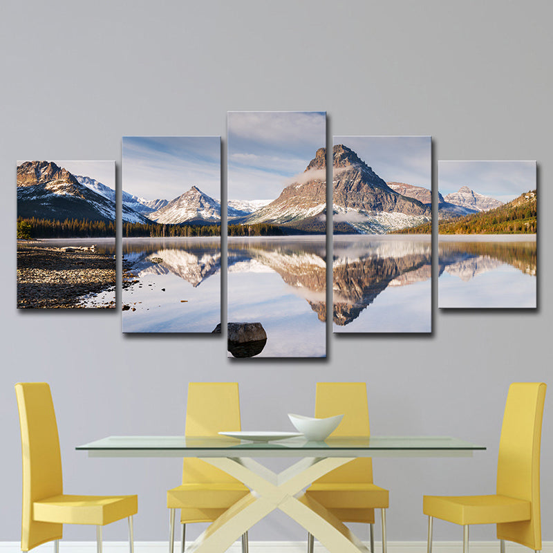 Mountain Lake Reflection Scenery Canvas Wall Art Modernism Multi-Piece Wall Decor