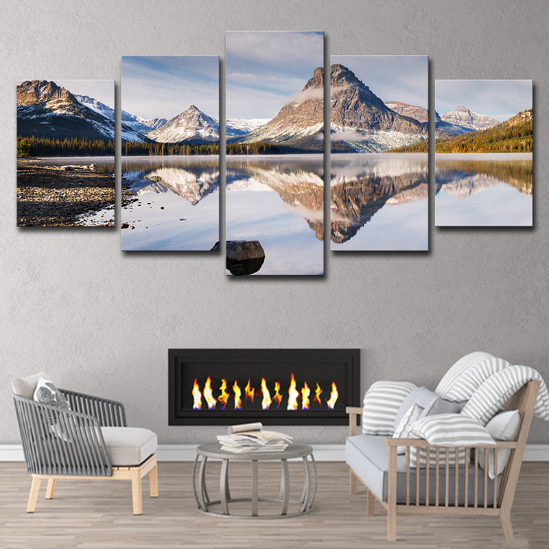 Mountain Lake Reflection Scenery Canvas Wall Art Modernism Multi-Piece Wall Decor