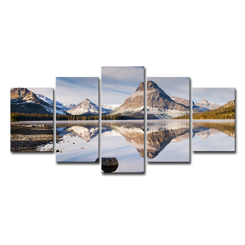 Mountain Lake Reflection Scenery Canvas Wall Art Modernism Multi-Piece Wall Decor