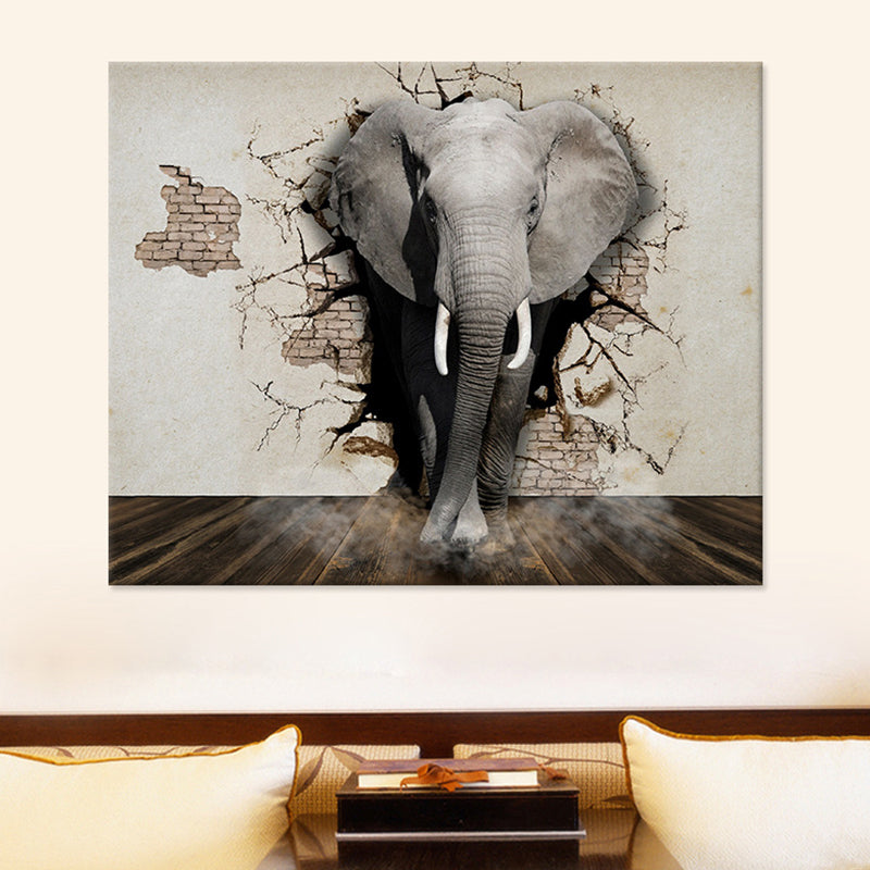 Grey African Elephant Canvas Wall Art Wild Animal Modern Textured Wall Decoration