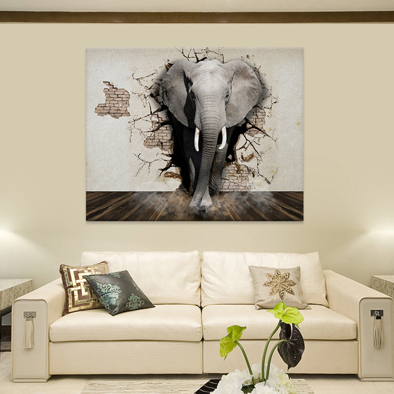 Grey African Elephant Canvas Wall Art Wild Animal Modern Textured Wall Decoration