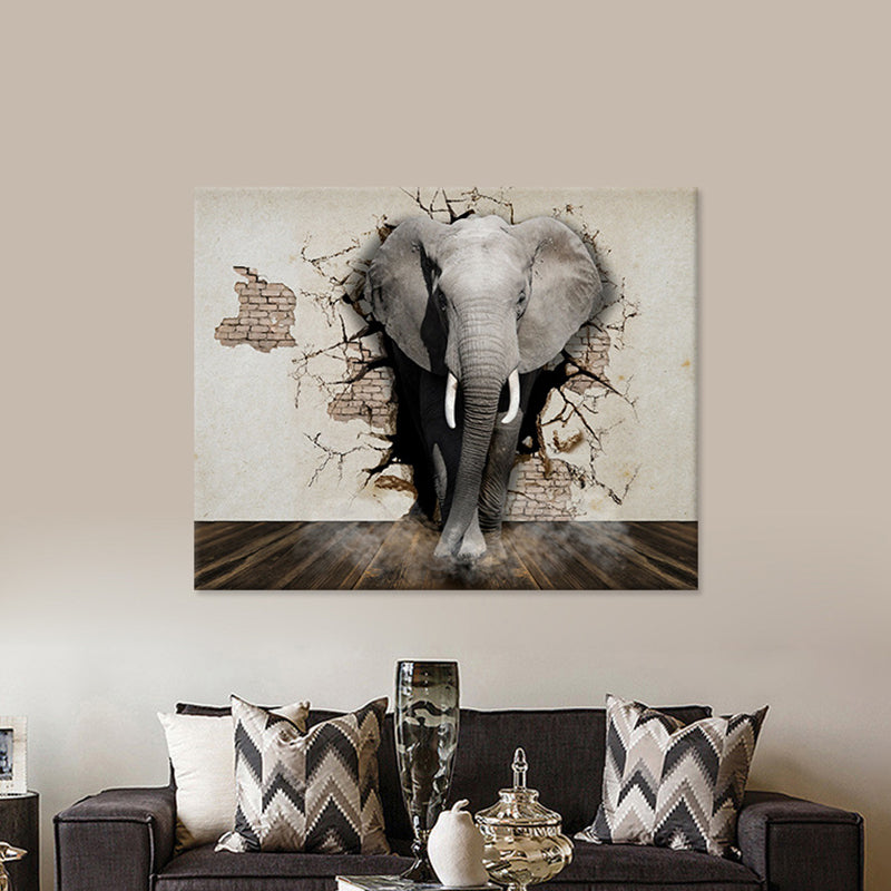 Grey African Elephant Canvas Wall Art Wild Animal Modern Textured Wall Decoration