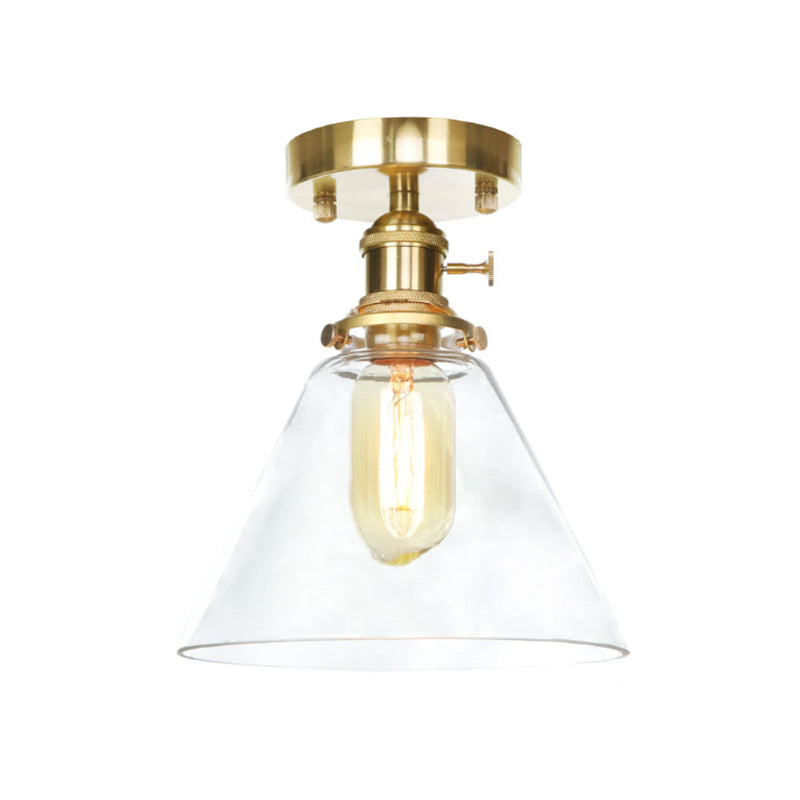 1 Light Ceiling Light Fixture with Cone/Saucer/Bell Shade Clear/Amber Glass Industrial Living Room Semi Flush