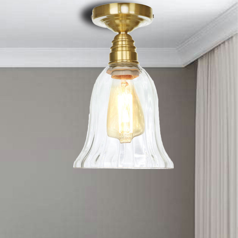 1 Light Ceiling Light Fixture with Cone/Saucer/Bell Shade Clear/Amber Glass Industrial Living Room Semi Flush