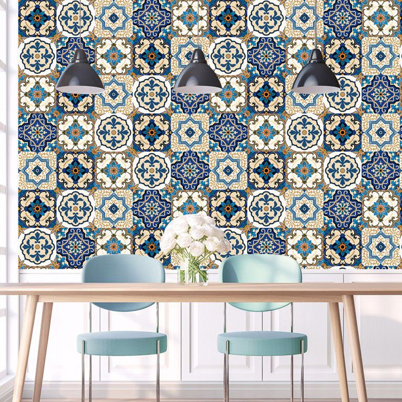 Bohemia Mandala Print Wallpaper Panels Blue Easy Peel off Wall Art for Living Room