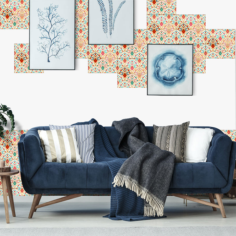 Orange Semicircle Floral Tile Wallpapers Orange Peel and Paste Wall Decor for Home