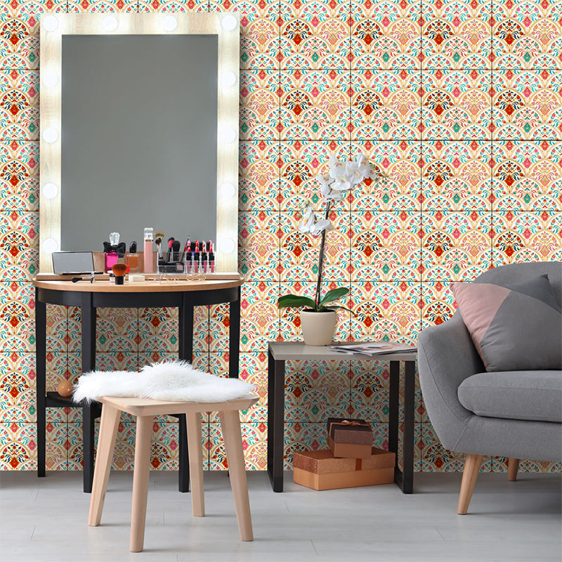 Orange Semicircle Floral Tile Wallpapers Orange Peel and Paste Wall Decor for Home