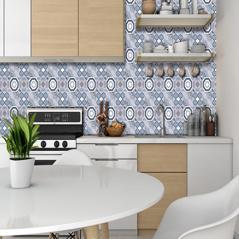 Seamless Geometric Pattern Wallpapers Blue Bohemian Adhesive Wall Art for Dining Room