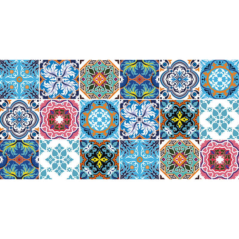 Adhesive Tiles Wallpaper Panels Boho Ethnic Quatrefoil Wall Art in Blue, 4' L x 23.5" W