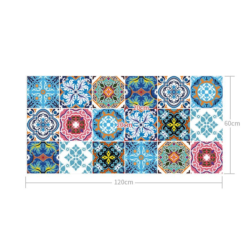 Adhesive Tiles Wallpaper Panels Boho Ethnic Quatrefoil Wall Art in Blue, 4' L x 23.5" W