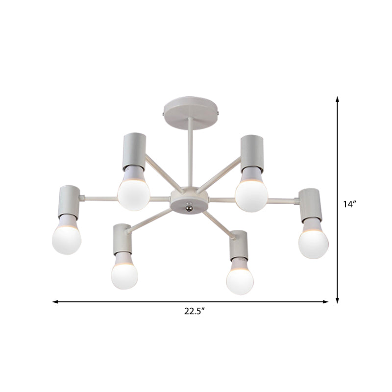 3/5 têtes Semi Flush Light avec ampoule ouverte de style industriel métallique de style plafond de chambre à coucher en noir / blanc