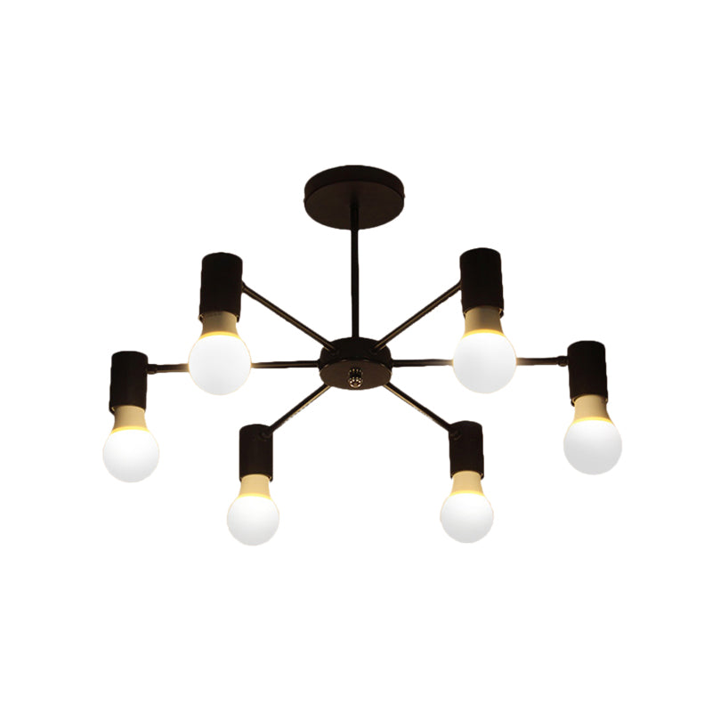 3/5 Heads Semi Flush Light with Open Bulb Metallic Industrial Style Bedroom Ceiling Light Fixture in Black/White