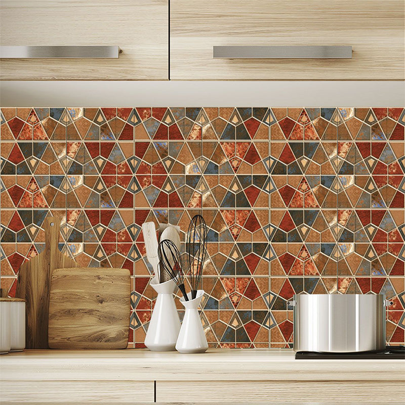 Exotic Geometric Tile Wallpaper Panels House Interior Bohemian Pattern Stick Wall Covering, 7.3' x 7.3"