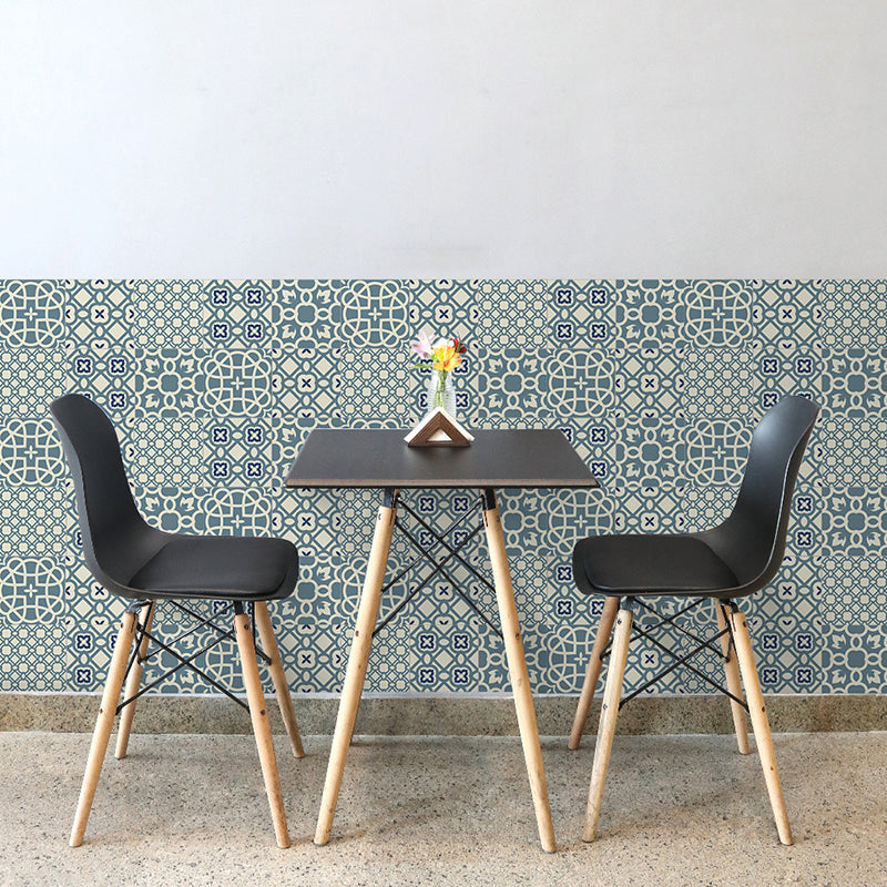 Geometric Peel Wallpaper Panels Boho-Chic Enchanting Floral Print Wall Covering in Blue, 3.5' x 8"