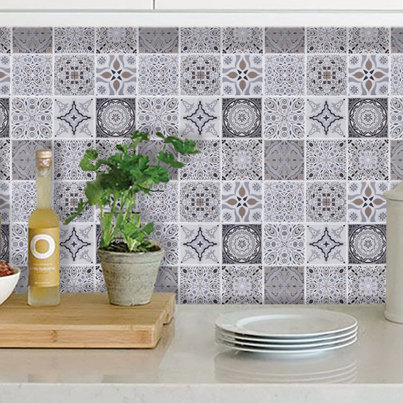 Grey Floral Mosaic Tile Wallpaper Panel Stick On Bohemia Restroom Wall Decoration