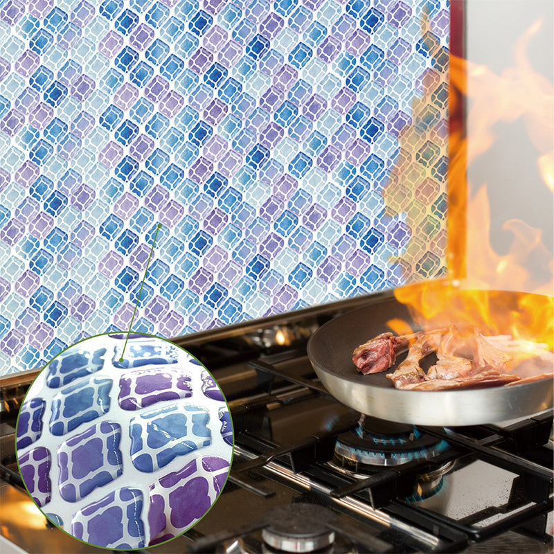 Boho Trellis Mosaic Tiles Wallpaper Panels Blue-Purple Self-Adhesive Wall Covering for Kitchen