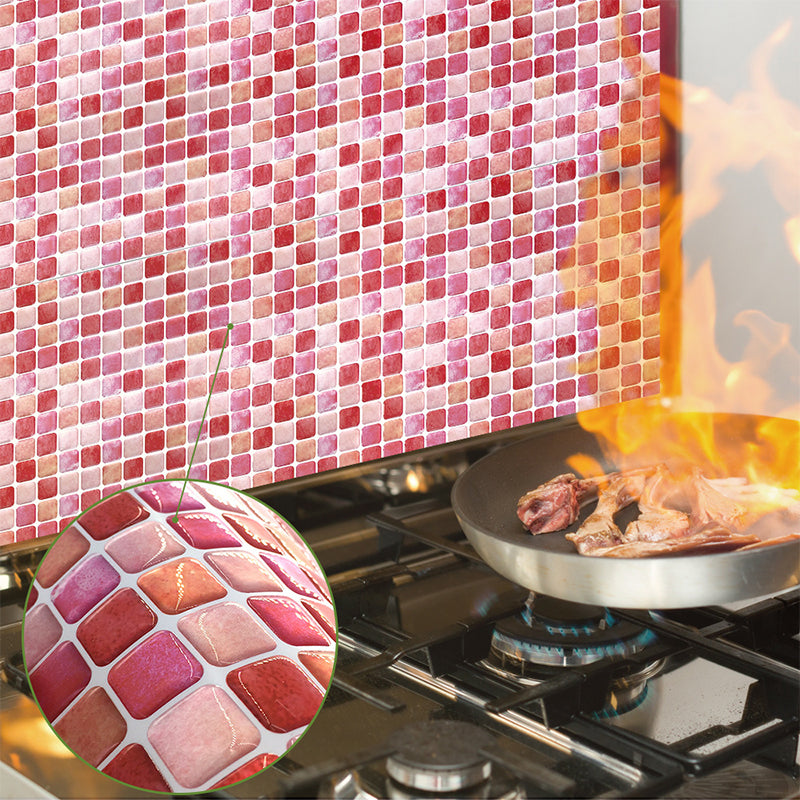 Pink Mosaic Tile Wallpaper Panel Set Peel and Stick Wall Decor for Kitchen, Easy to Remove