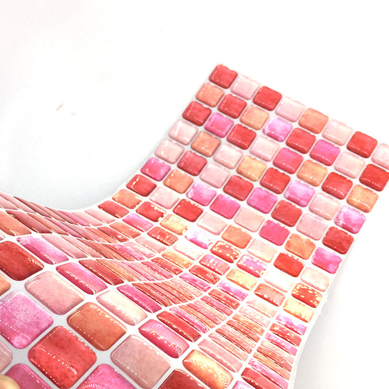 Pink Mosaic Tile Wallpaper Panel Set Peel and Stick Wall Decor for Kitchen, Easy to Remove