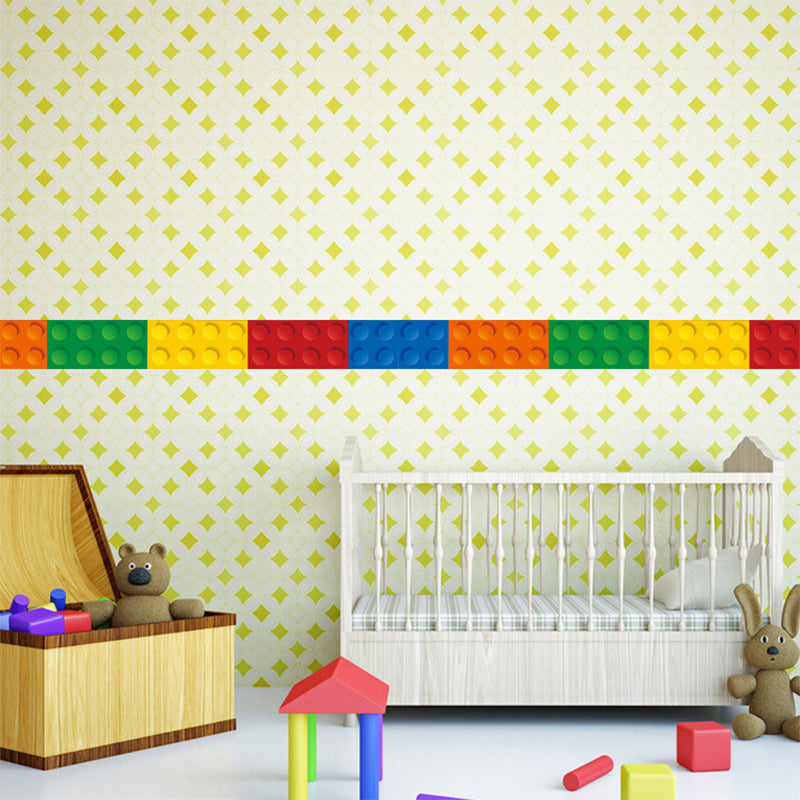 PVC Self-Stick Wallpaper Border Kids Style Building Blocks Wall Covering for Baby Room