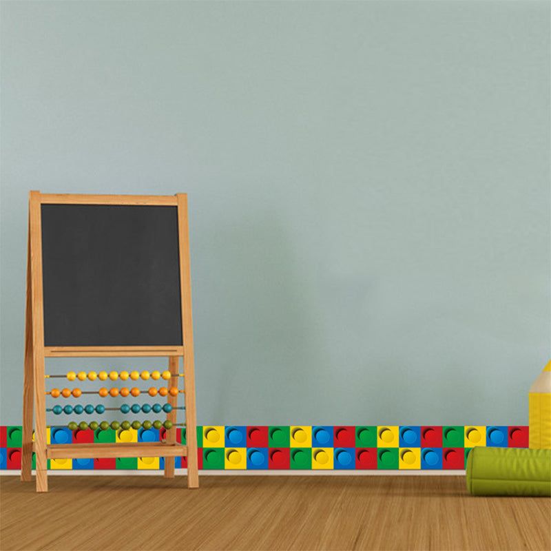 PVC Self-Stick Wallpaper Border Kids Style Building Blocks Wall Covering for Baby Room