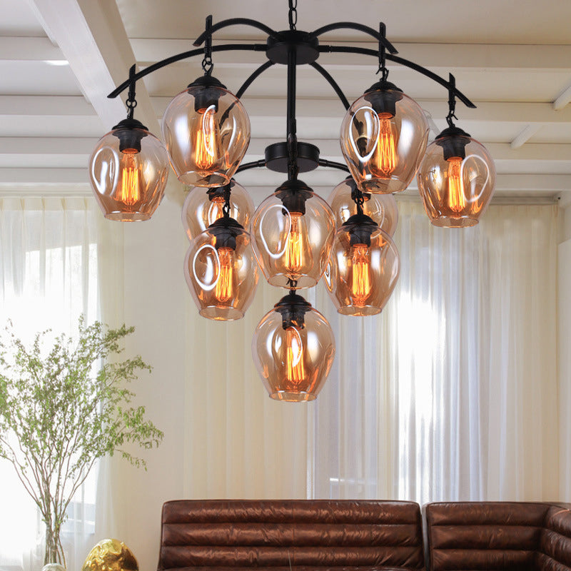 Multi Light Dimpled Glass Pendant Chandelier Industrial Amber Bubble Shade Living Room Hanging Ceiling Fixture