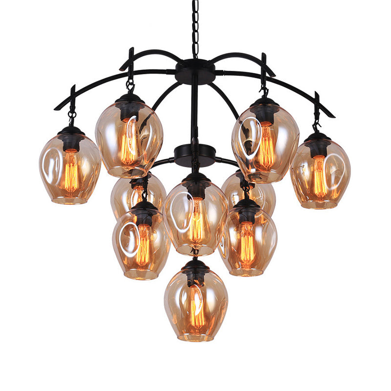 Multi Light Dimpled Glass Pendant Chandelier Industrial Amber Bubble Shade Living Room Hanging Ceiling Fixture