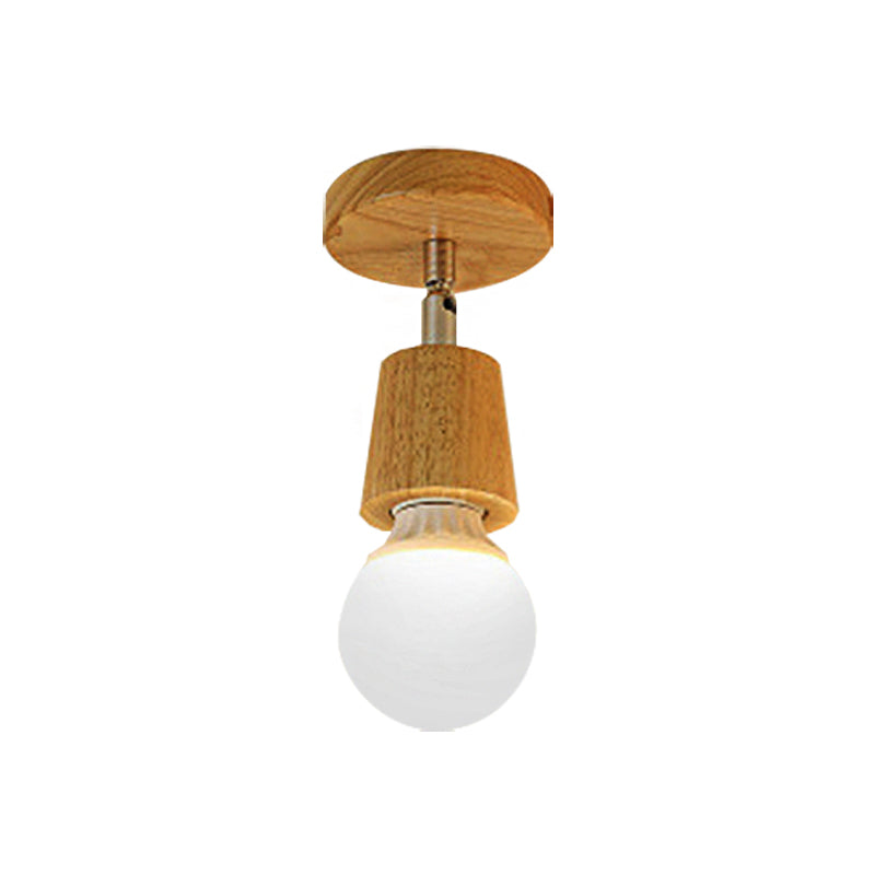 Wood Exposed Bulb Ceiling Lighting Loft Industrial 1 Light Bedroom Mini Semi Flush Light Fixture