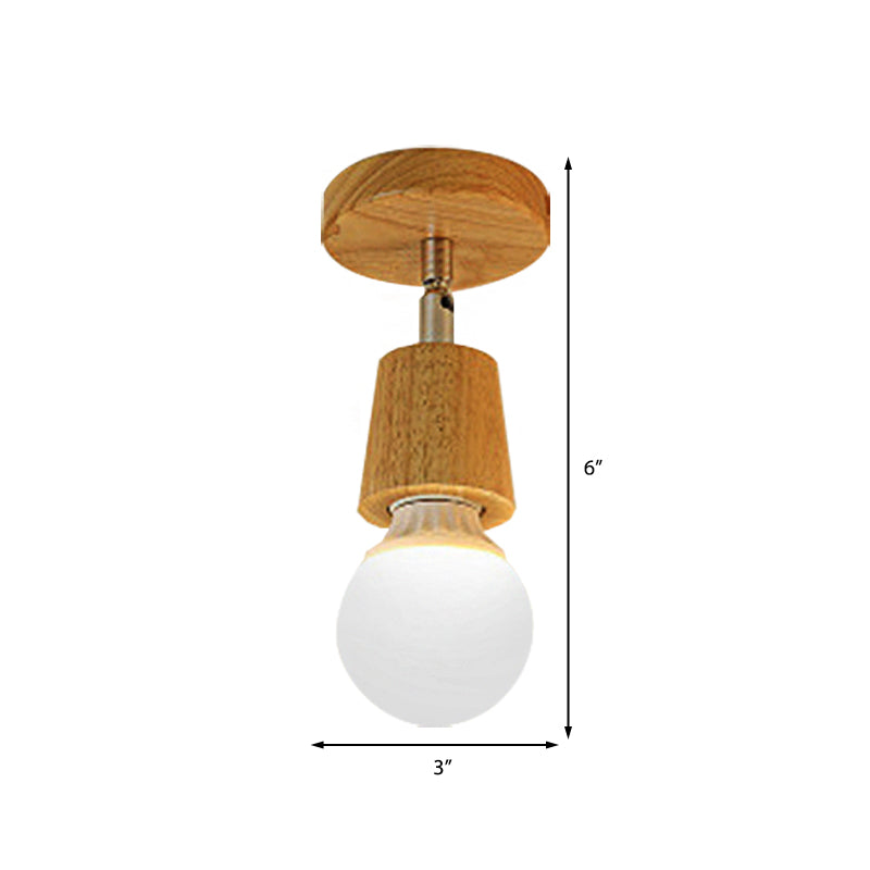 Wood Exposed Bulb Ceiling Lighting Loft Industrial 1 Light Bedroom Mini Semi Flush Light Fixture