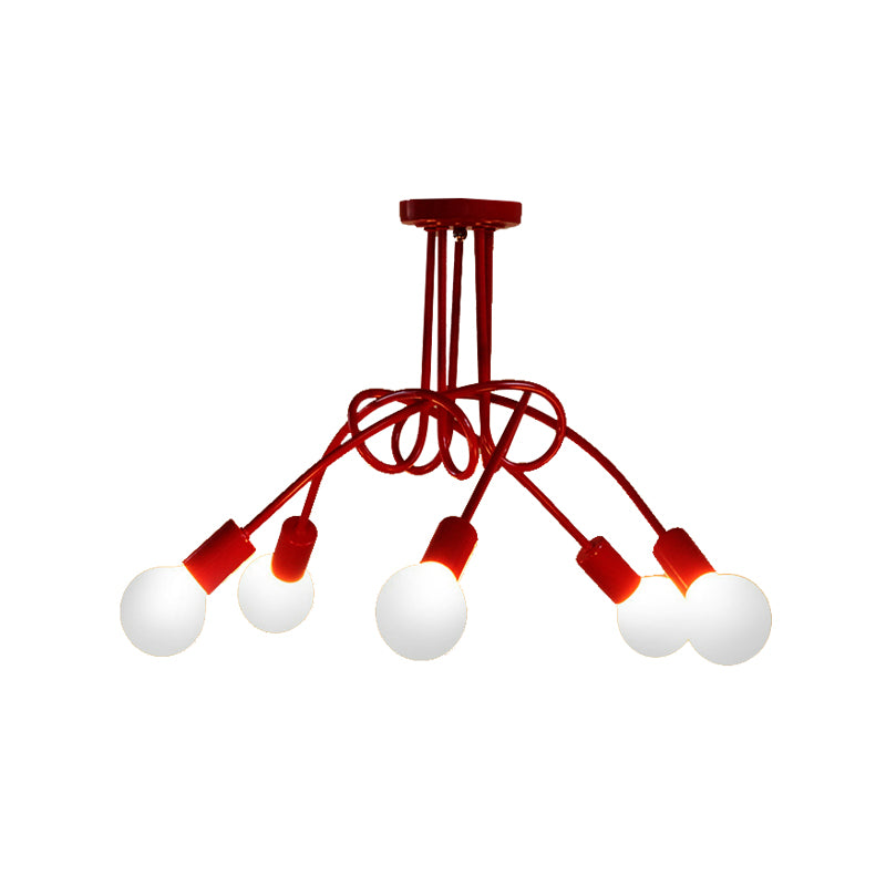 Red Twisted Semi Flush Light Industrial Loft Metal 5 Light Semi Flush Mount Light