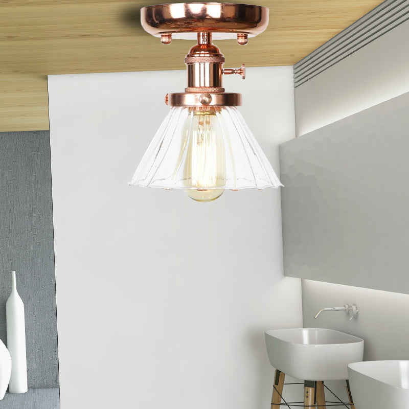 Single Bulb Semi Flush Mount Industrial Globe/Wide Flare/Diamond Light Fixture Ceiling with Clear/Amber Glass Shade